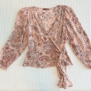 100% Silk Y2K Paisley and Floral Print Wrap Blouse by Tapemeasure